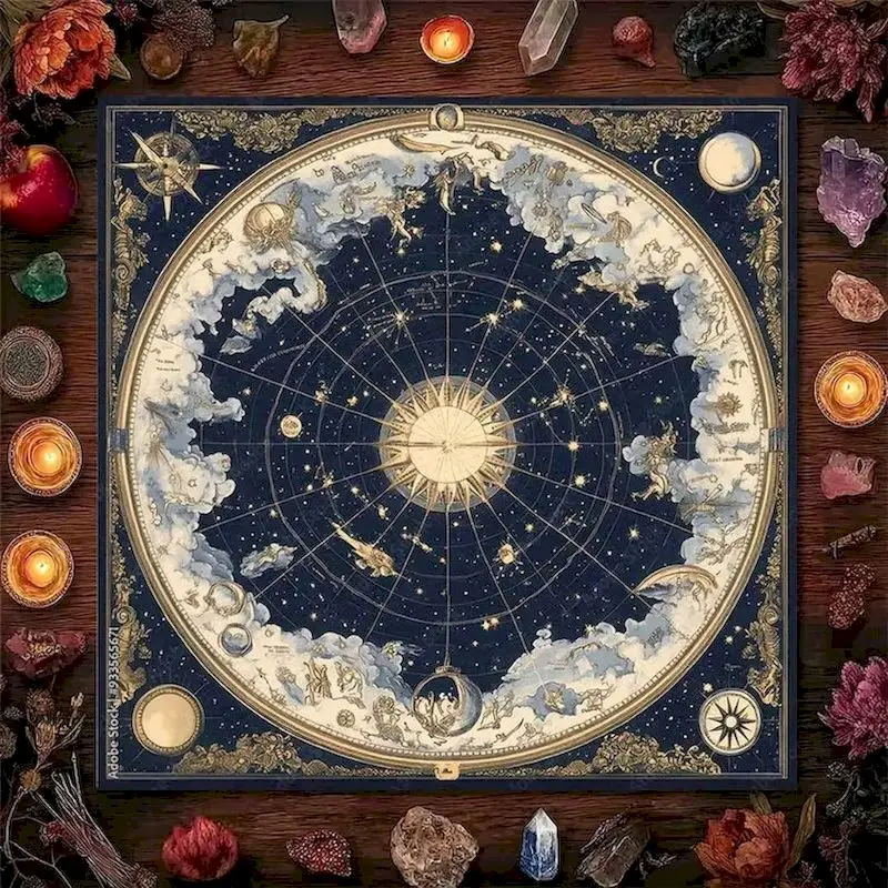 VIKAMA Crow Snake & Zodiac Tarot Card Tablecloth, 6 Assorted Designs, Divination Decor for Witchcraft Wicca