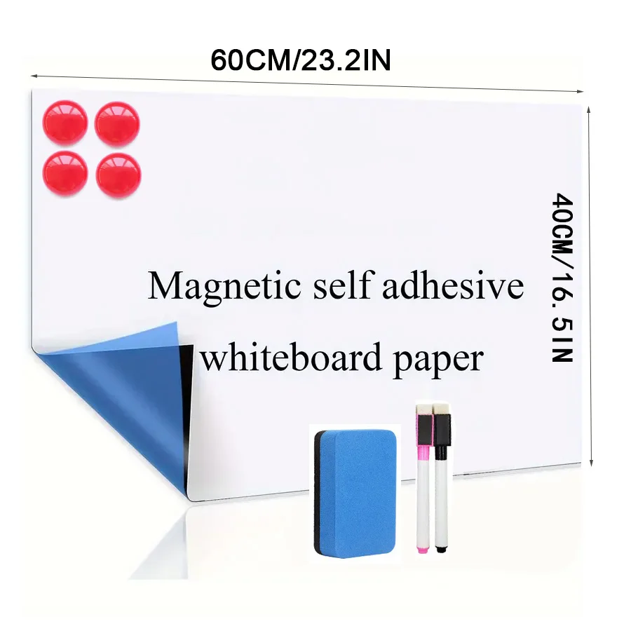 16*24in Self-Adhesive Magnetic , Large Peel and Stick WhiteBoard Dry Erase Sheet,for Classroom Office Fridge Planner wall