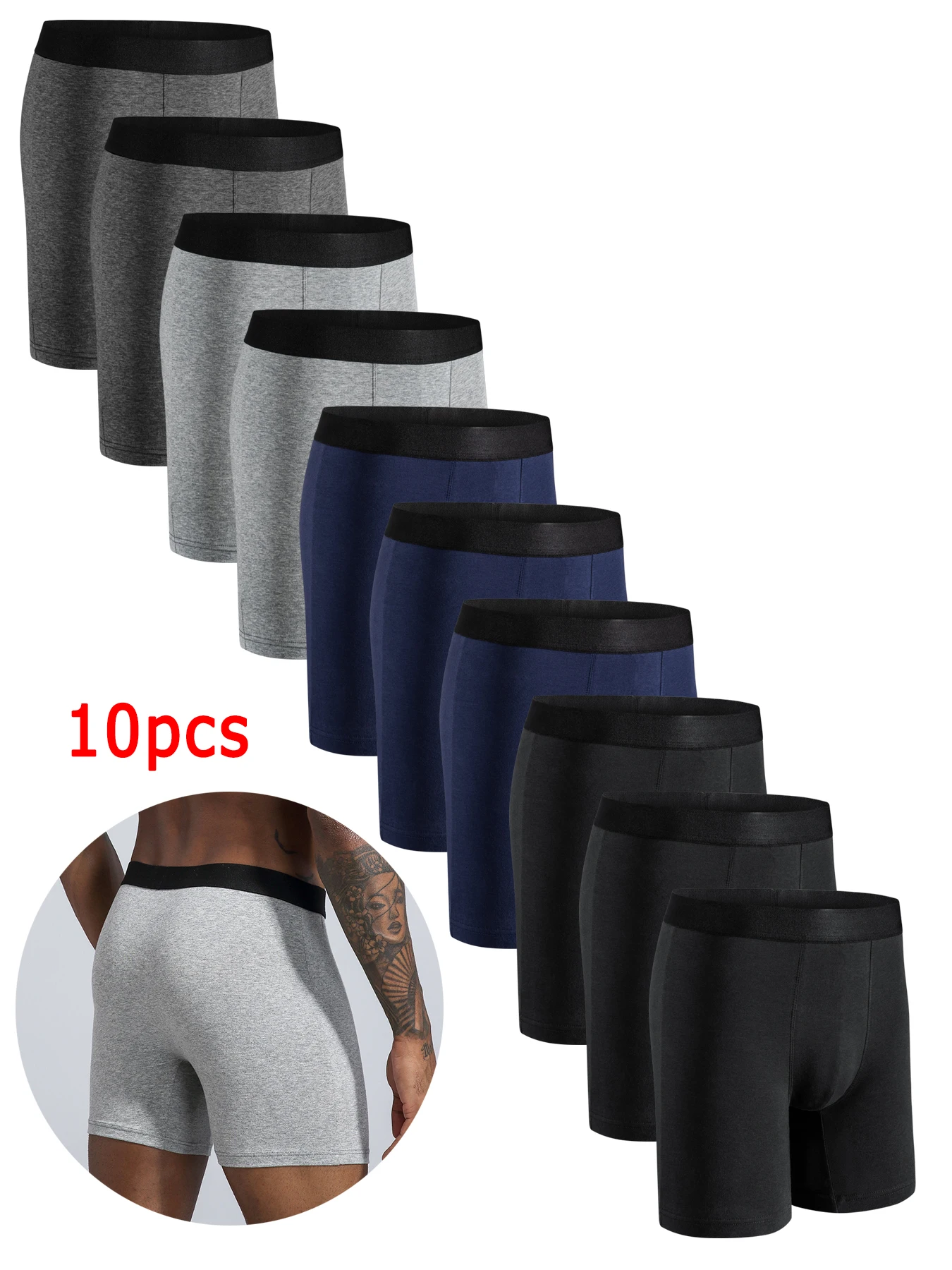 Calzoncillos bรณxer de algodรณn para hombre, ropa interior Sexy de media longitud, 10 piezas