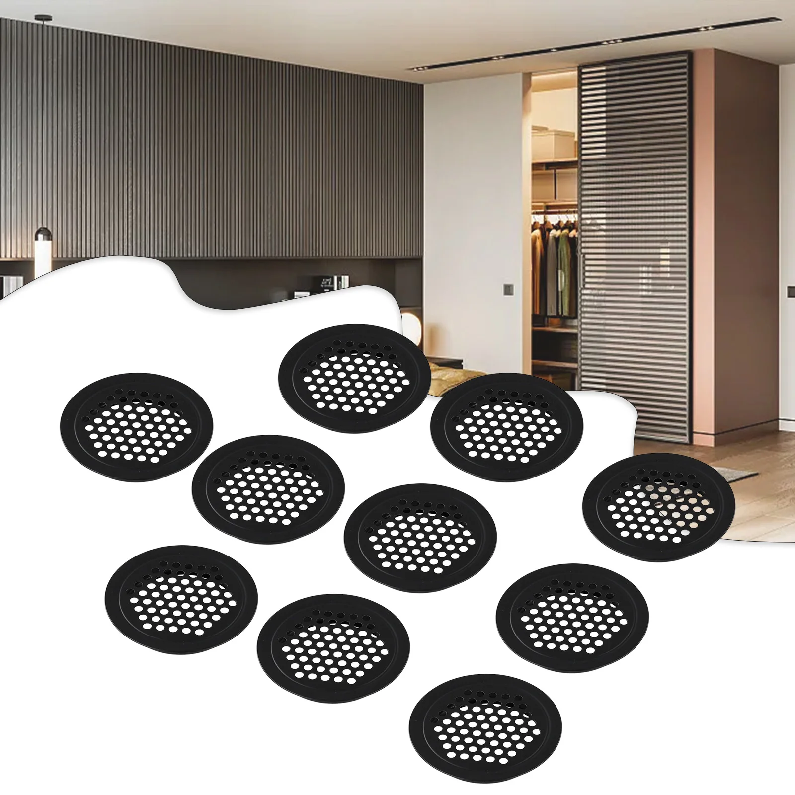 Stainless Steel Round Ventilation Cover With Mesh Pattern For Use In Cabinets Wardrobes And Enclosed Storage Areas
