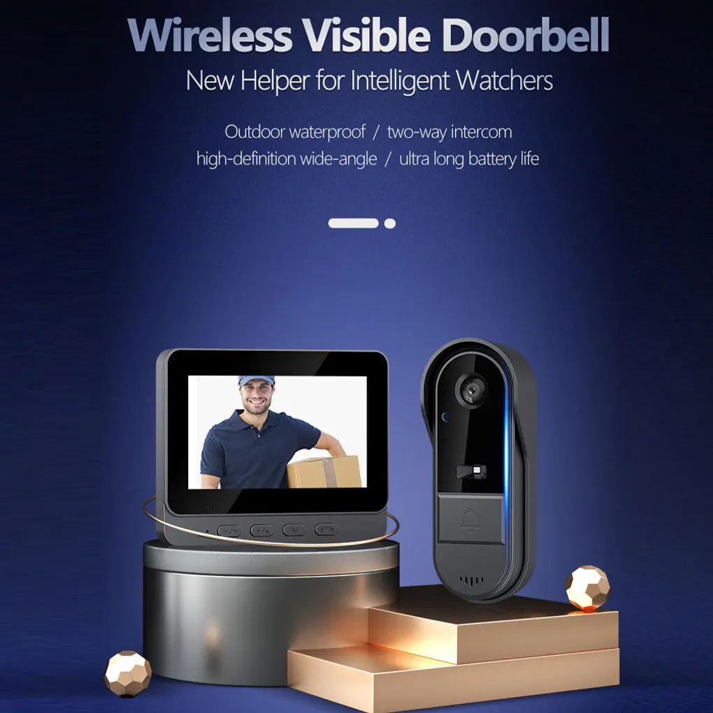 Wireless Intercom Doorbell Night Vision HD IP65 Waterproof IPS Screen Waterproof Doorbell Camera Smart Home Security Video