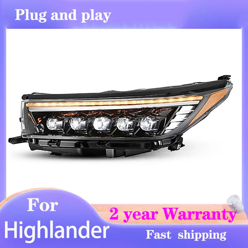 

Стайлинг автомобиля для новых фар Highlander 2018-2019 Highlander, головной свет DRL, указатель поворота, ближний свет, линза проектора