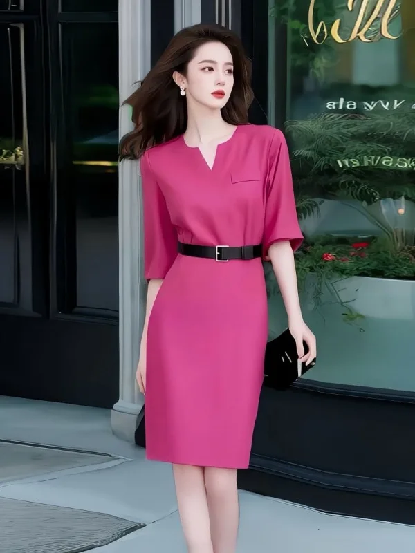 

Женское летнее модное облегающее платье-миди Ele Red Dr с V-образным вырезом, А-силуэт, из полиэфирного волокна, однотонное, средней длины