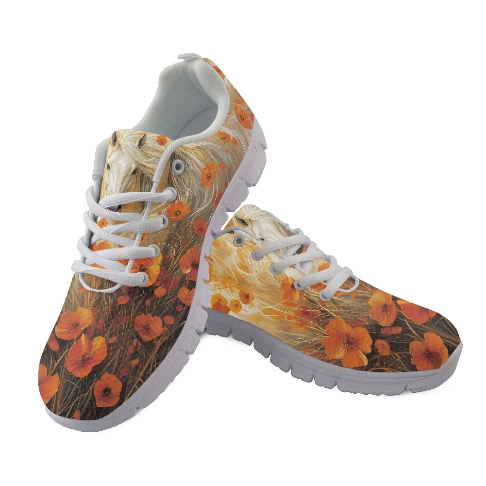 Coloranimal Floral Horse Lace Up Trainers Footwear for Womens Mesh & EVA Sole Walking Shoes 2026 Trending