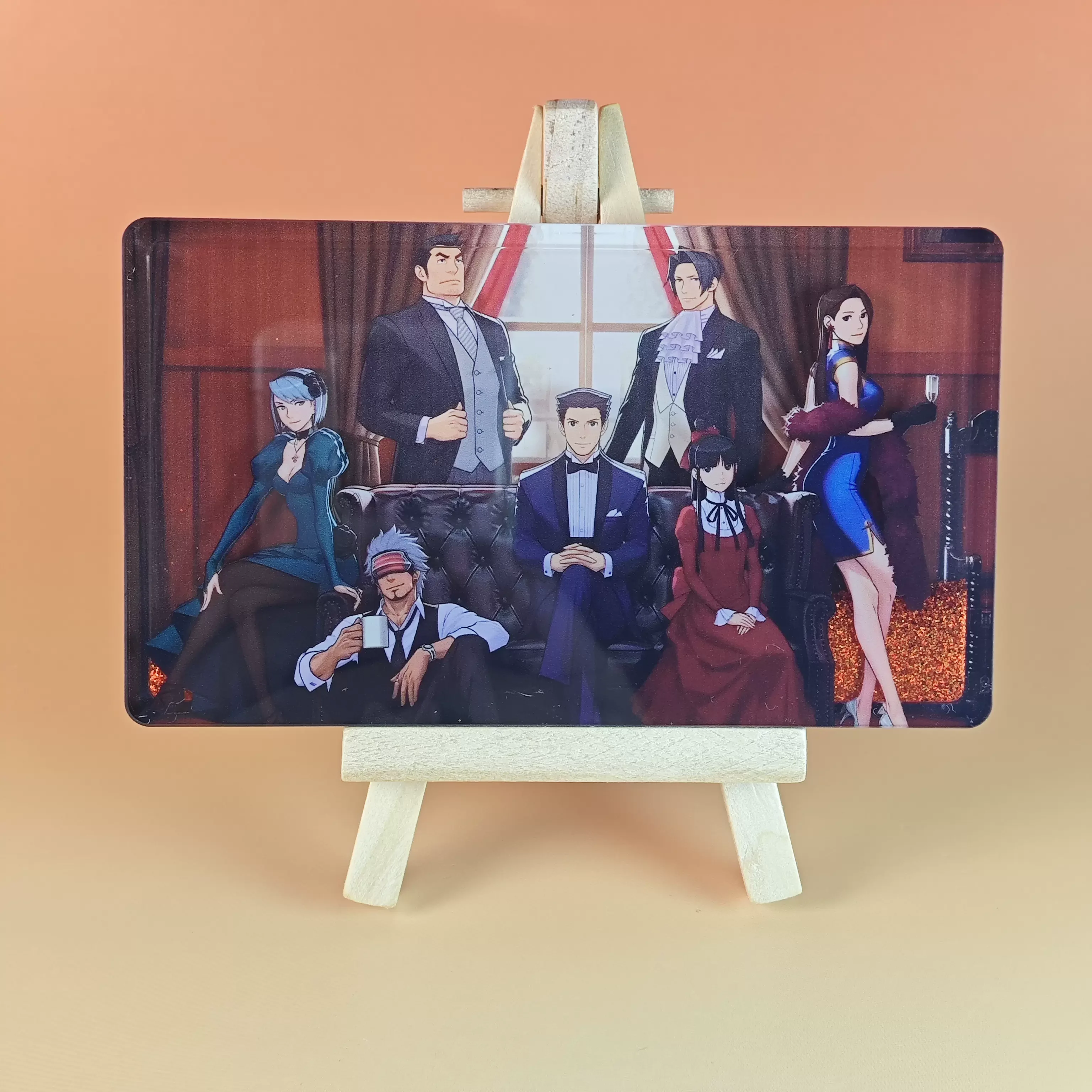 Anime Ace Attorney Phoenix Wright Miles Edgeworth Cosplay Quicksand Mahjong Interlayer Acrylic Tabletop Decoration Gift