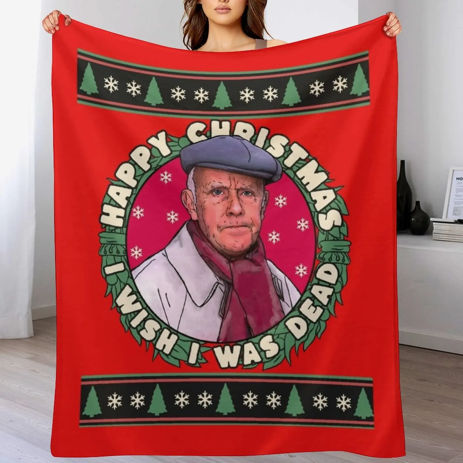 Victor Meldrew Happy Christmas Waiting for God Sweater Throw Blanket Soft Sherpa Fleece Warm Blanket for Winter