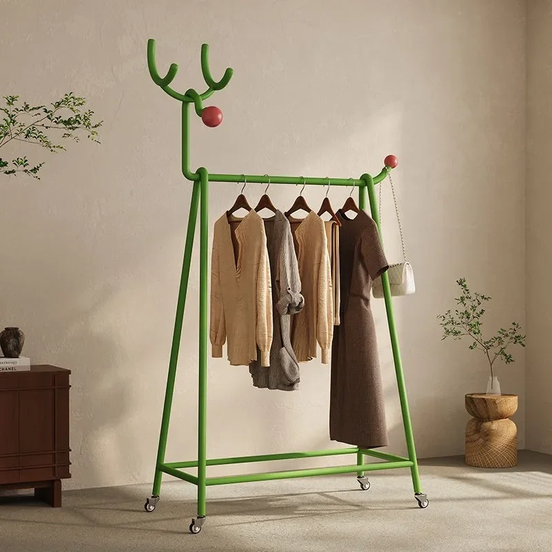 Ins Net Red Christmas Elk Home Multifunctional Wheel Art Floor Bedroom Balcony Clothes Hanger Cute Clothes Drying Rack