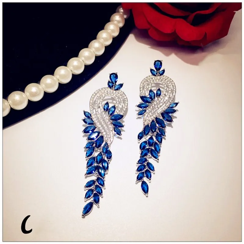 Drop Earrings For Women  Vintage Blue 925 Silver Needle Cubic Zirconia Long Earrings Party Fine Jewelry Top Quality Accessories
