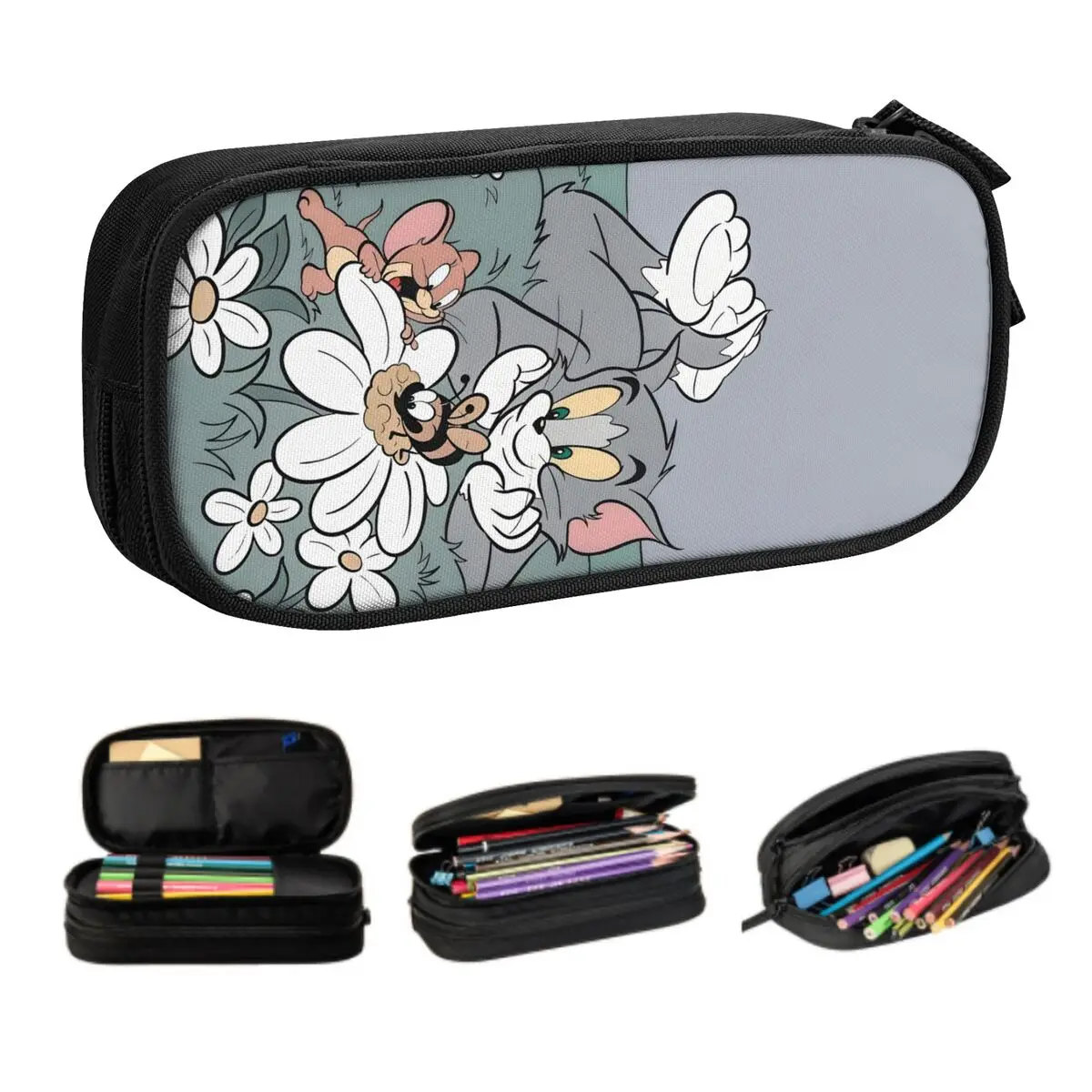 Estuches de lápices personalizados de Anime T-Tom y J-Jerry, bonitos estuches de lápices retro con gran capacidad de almacenamiento para niños y niñas, bolsa para lápices, papelería para estudiantes