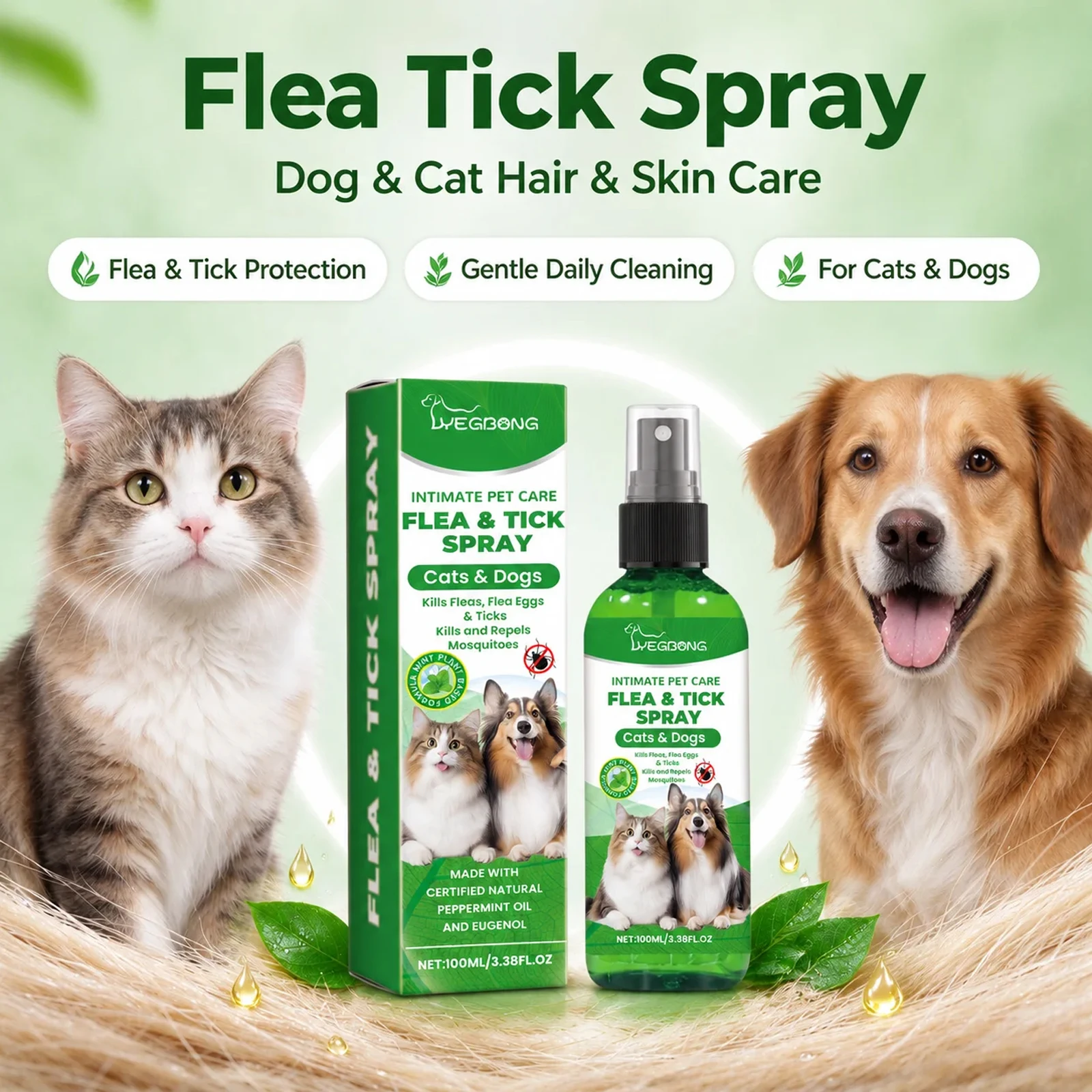Pet Coat Cleaning Spray for Dogs and Cats Repel Insect Mosquito Tick Control Protect Pet Skin Pet Grooming Supplies