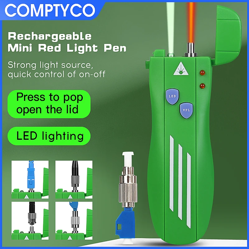 COMPTYCO Rechargeablble Mini VFL Fiber Optic Cable Tester Visual Fault Locator Fiber Fault Identifier 10/30/50MW(Optional)