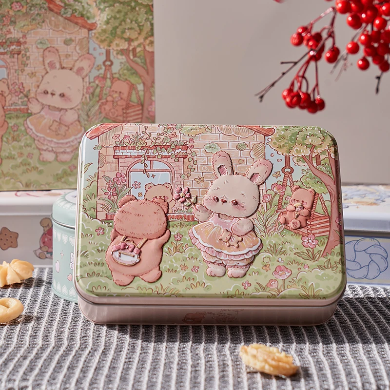 

1PC Cartoon Large Rectangle Tinplate Candy Cookie Coffee Storage Box Creative DIY Cake Tea Dessert Container For Home Organizer