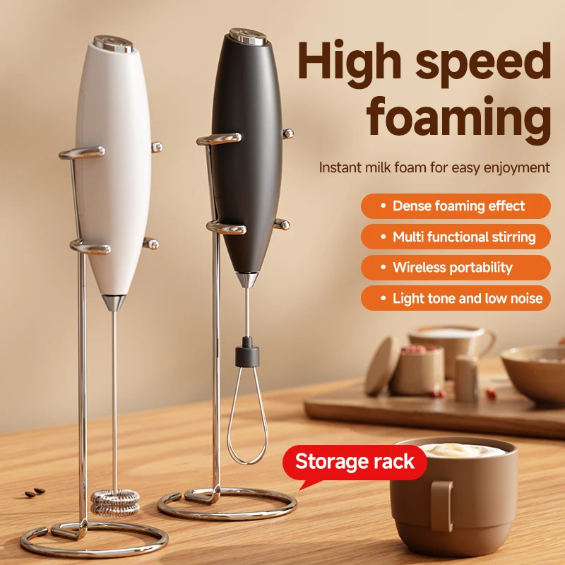 Handheld Electric Milk Frother with 2 Whisks and Stand, Battery Egg Beater Mixer for Latte Cappuccino, Batteries Not Included