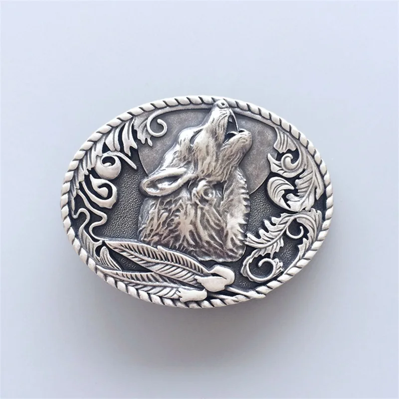 Vintage Silver Plated Western Wolf Wildlife Oval Belt Buckle also Stock in US Gurtelschnalle Boucle de ceinture BUCKLE-WT013SL