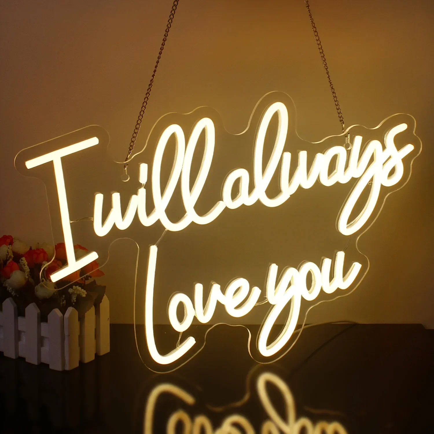 I Will Always Love You Neon Sign LED Wall Art USB Powered White Romantic Quote Decor Bedroom Wedding Anniversary Aesthetic Light