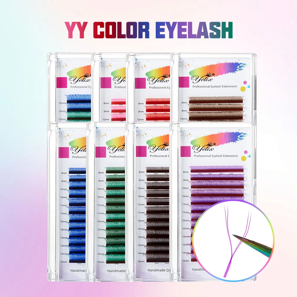 Yelix 0.07 2D Premade Fans Yy Eyelash Extensions Blue Pink Color Y Lash Volume Brazilian Colored Lashes Lash Extension Supplies