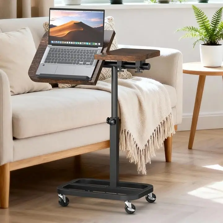 

Large Portable Rolling Laptop Desk with Wheels, Adjustable Height & Tilt Top for Home Use - Brown