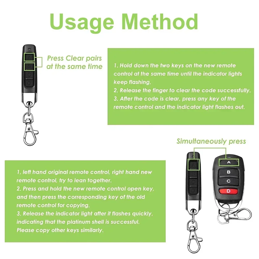 1-5PCS 433MHz Auto Copy Remote Control Electric Garage Door Opener Remote Controller Duplicator Clone Cloning Keys Transmitter