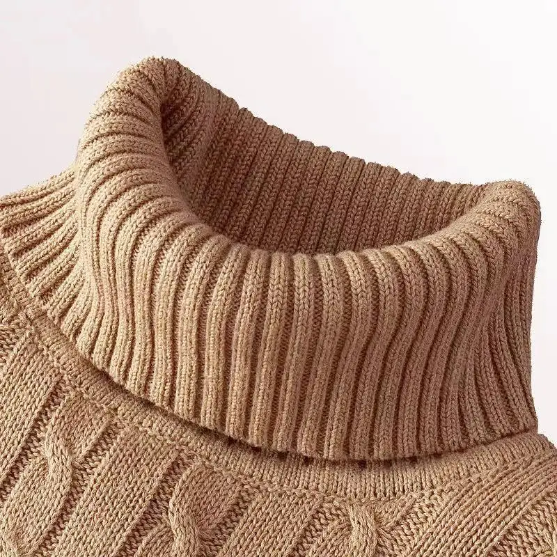 

Nice 2025 Men's Clothing Autumn Winter Sweaters Knitting High Neck Fried Dough Twists Fit Warm Top Solid Elastic Knitwear Pullov