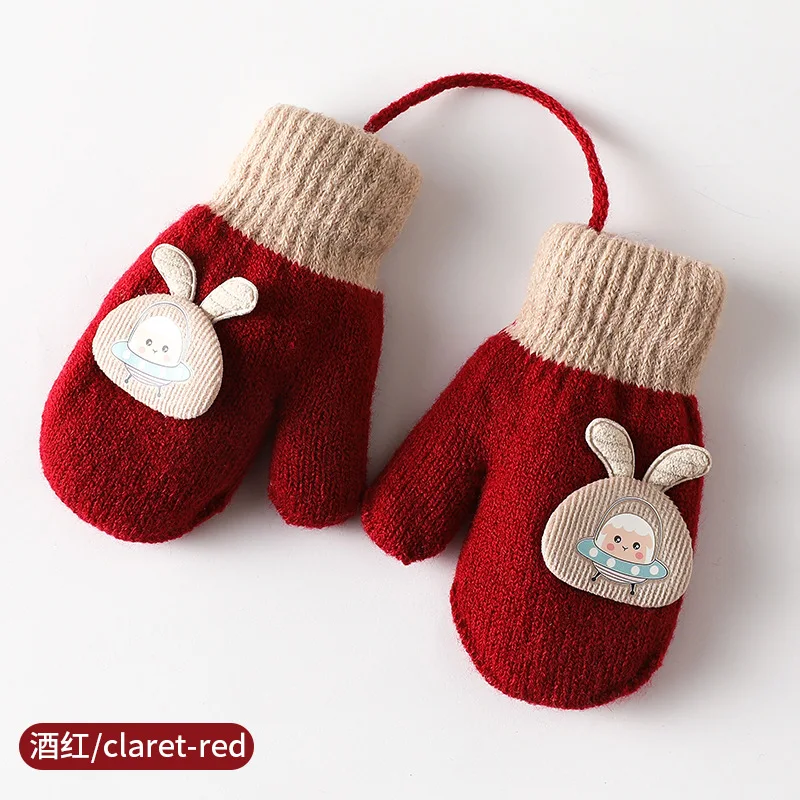 1-4Years Boy Girl Baby Hand Gloves Thicken Mittens for Kids Cute Cartoon Gloves Boys Girls Winter Thick Warmer Knitted Mittens