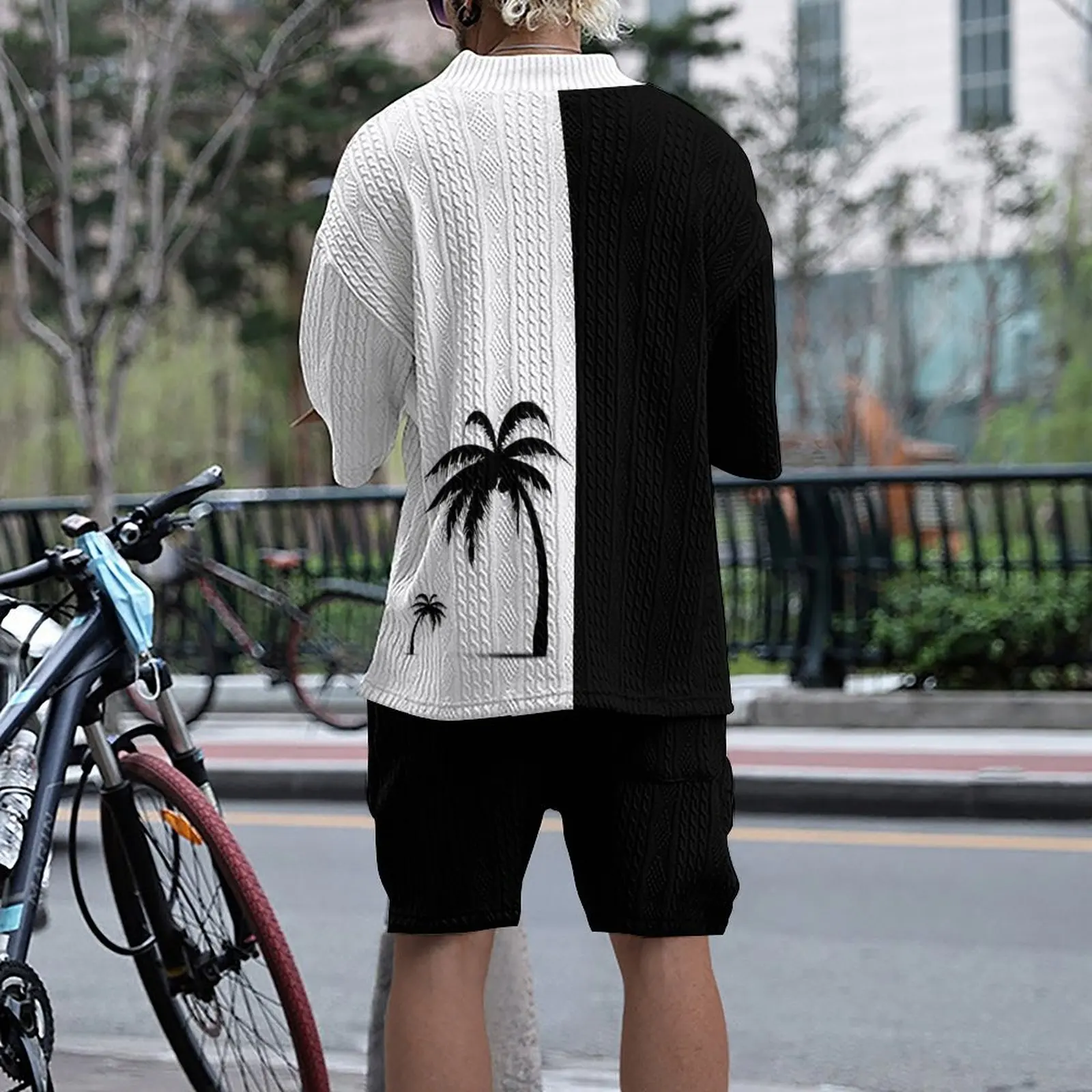2024 New Man Summer 3d Print Clothing Men\'s Set Casual V Neck Knit Cotton None Men\'s Sets Men Men Flash Sale Sale Cheap Price