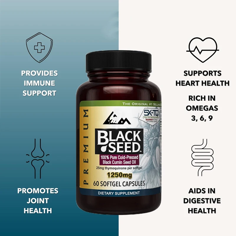 High quality black seed oil capsules - helpful for digestive health and immune support -60 capsules, 1250mg