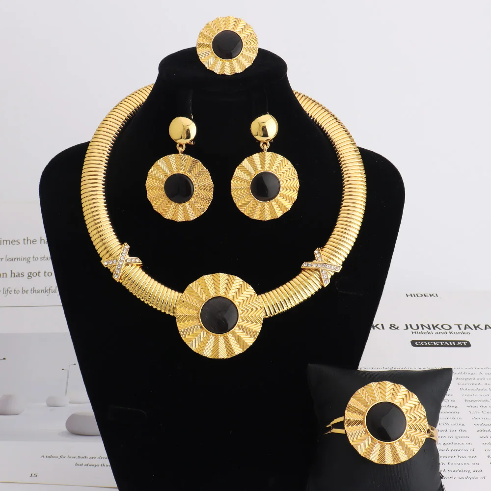 

High Quality Gold Color Girls Jewelry Ethiopian Gold Color Jewelry Set Dubai African Wedding Earring Necklaces Set
