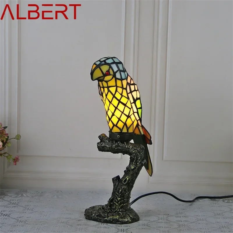 ALBERT Tiffany Parrot Table Light LED Creative Fine Color Glass Desk Lamp For Home Living Room Study Bedside Decor