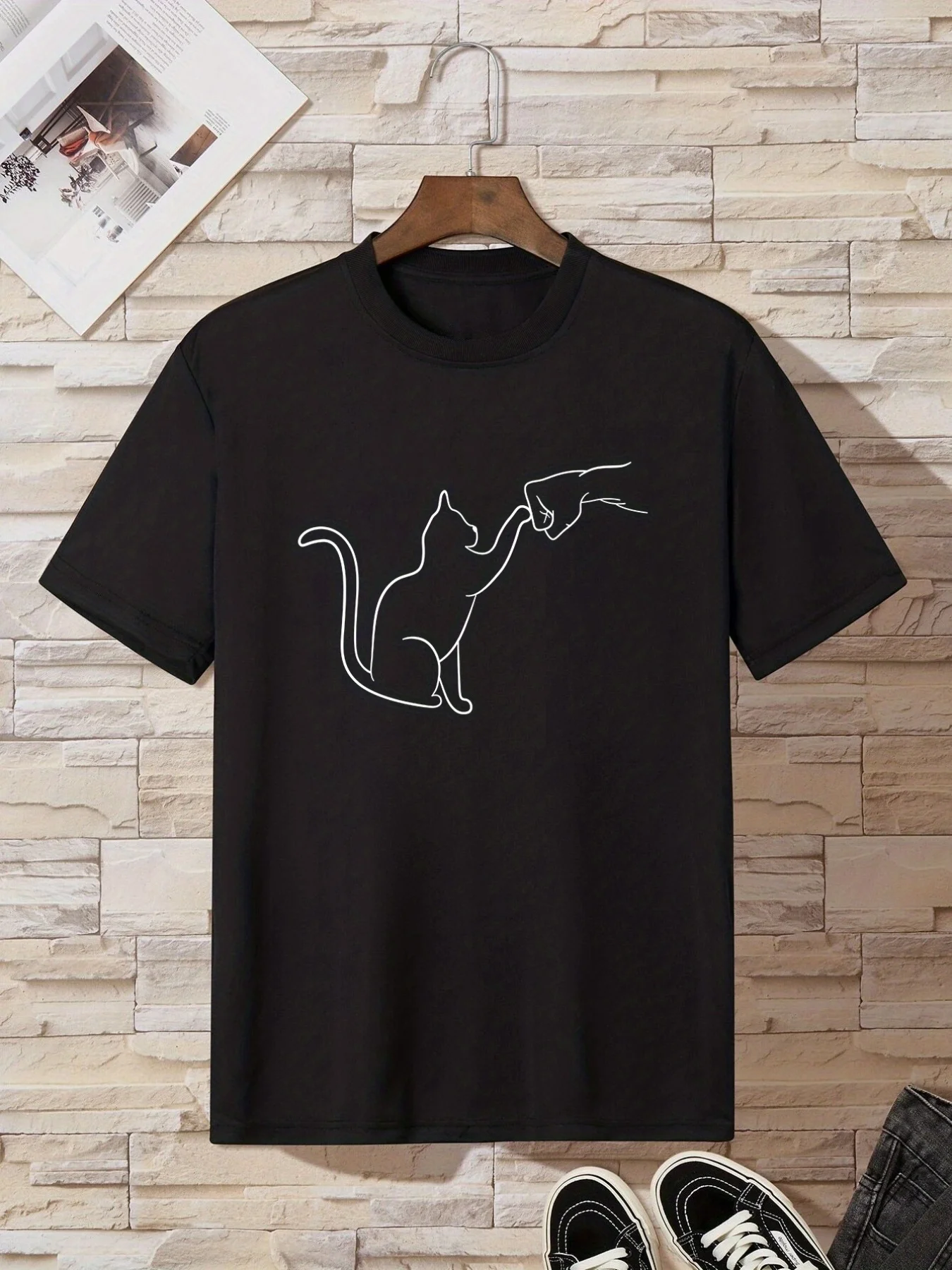 Cat Round Neck T-shirts, Causal Tees, Short Sleeves Tops, Men's Summer Clothing