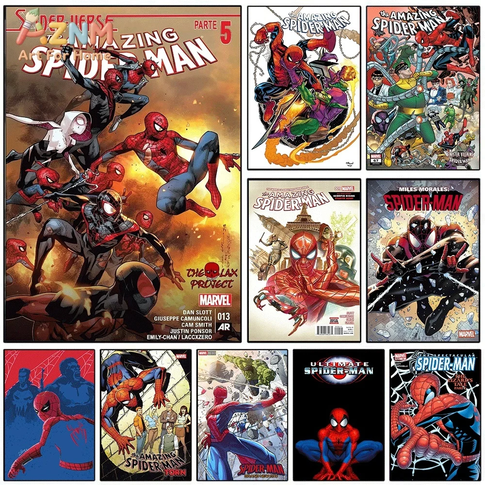 Spider‑Verse Multi Spider‑Hero Comic Cover Canvas Wall Art Print Poster Unframed Canvas Painting Home Bedroom Living Room Wall