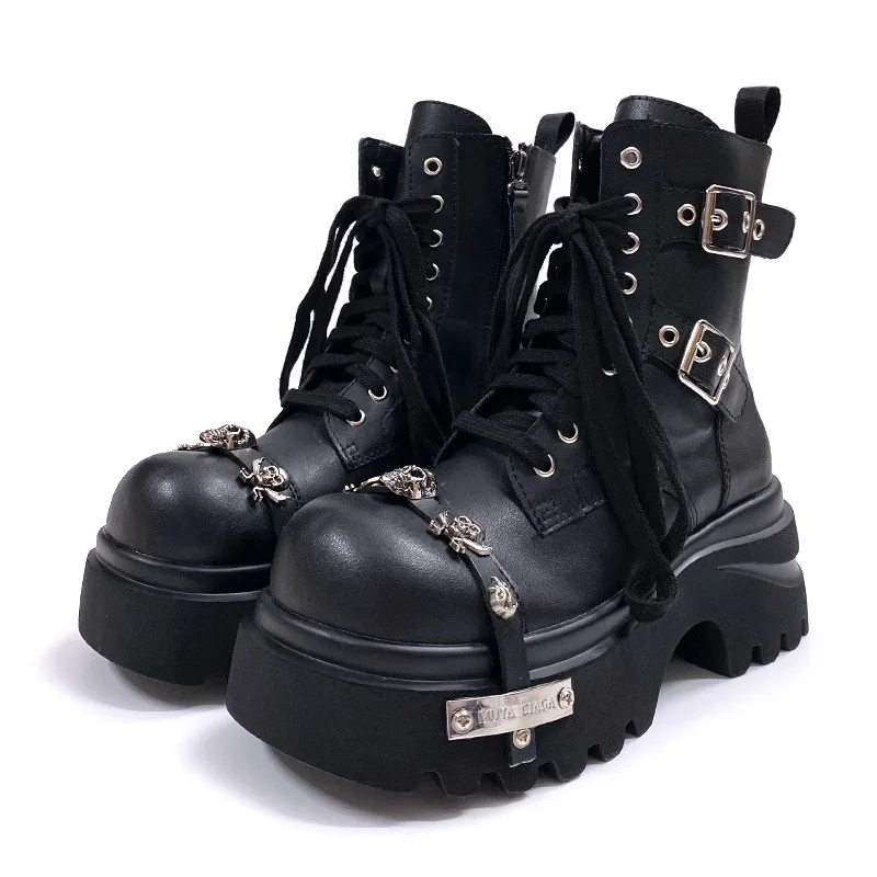 Botines de plataforma de estilo gótico punk para parejas, con hebilla decorativa de metal, diseño de marca, para mujer y hombre, botines de motociclista, zapatos para hombre.