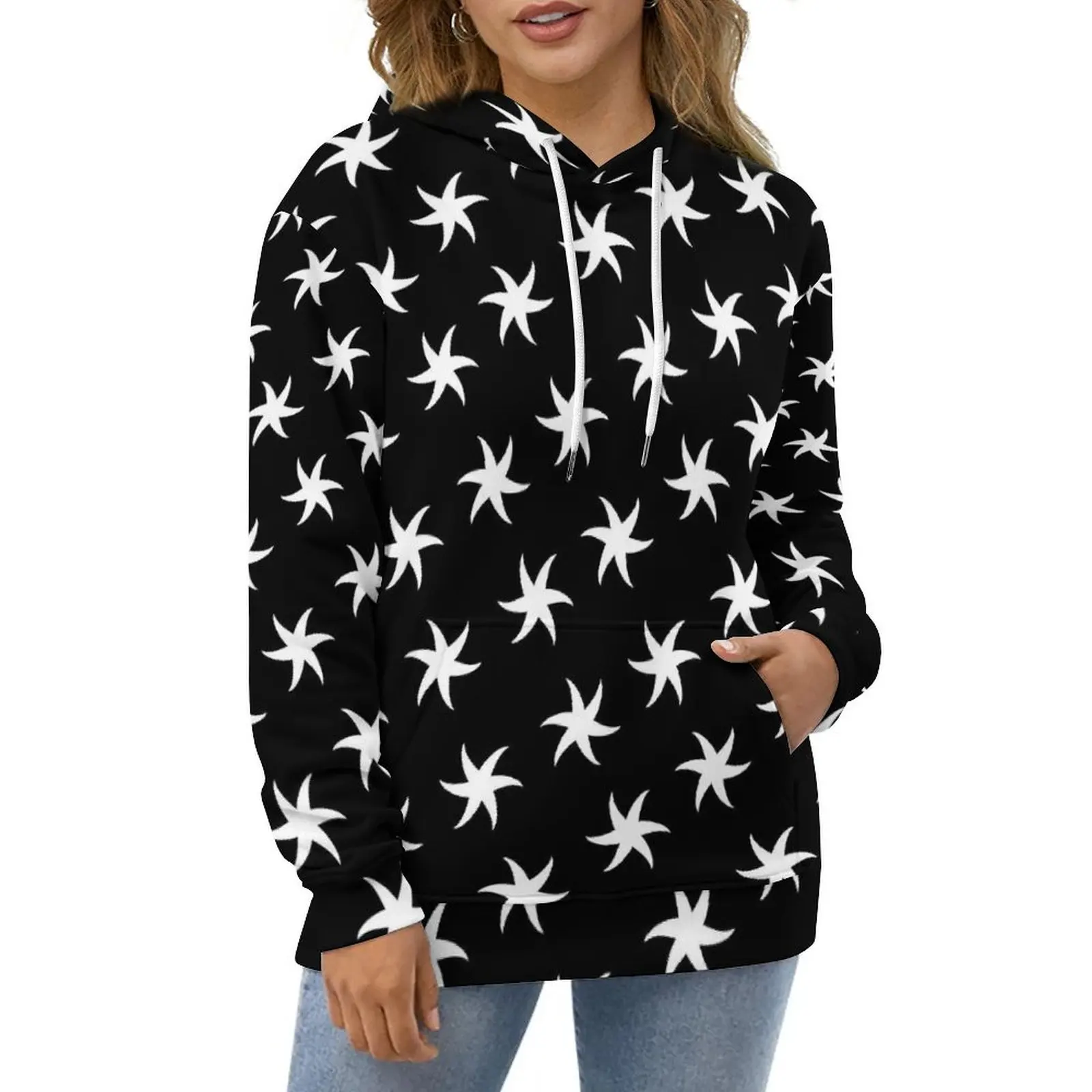 White Starfish Hoodies Long Sleeve Funny Animal Aesthetic Casual Hoodie Autumn Street Fashion Oversize Design Loose Sweatshirts