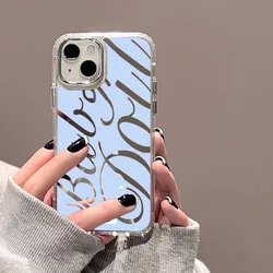 Cute English Letter Mirror Phone Case For iPhone 16 Pro Case iPhone 13 11 15 12 14 17 Pro Max XR X XS Max Soft Shockproof Cover