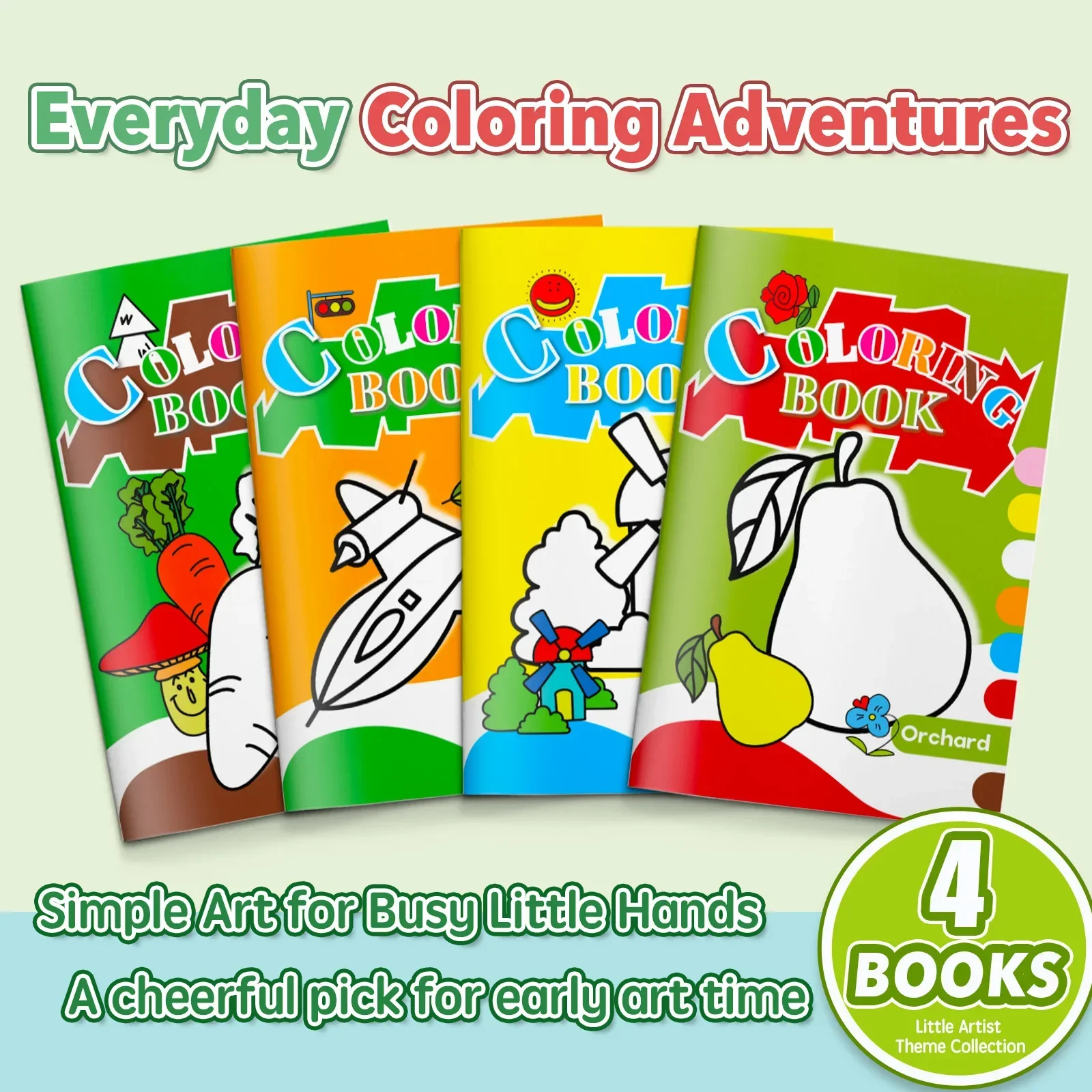 Everyday Coloring Adventures 4-Book Kids Coloring Book Set: Early Coloring Collection for Toddlers & Preschoolers, Orchard