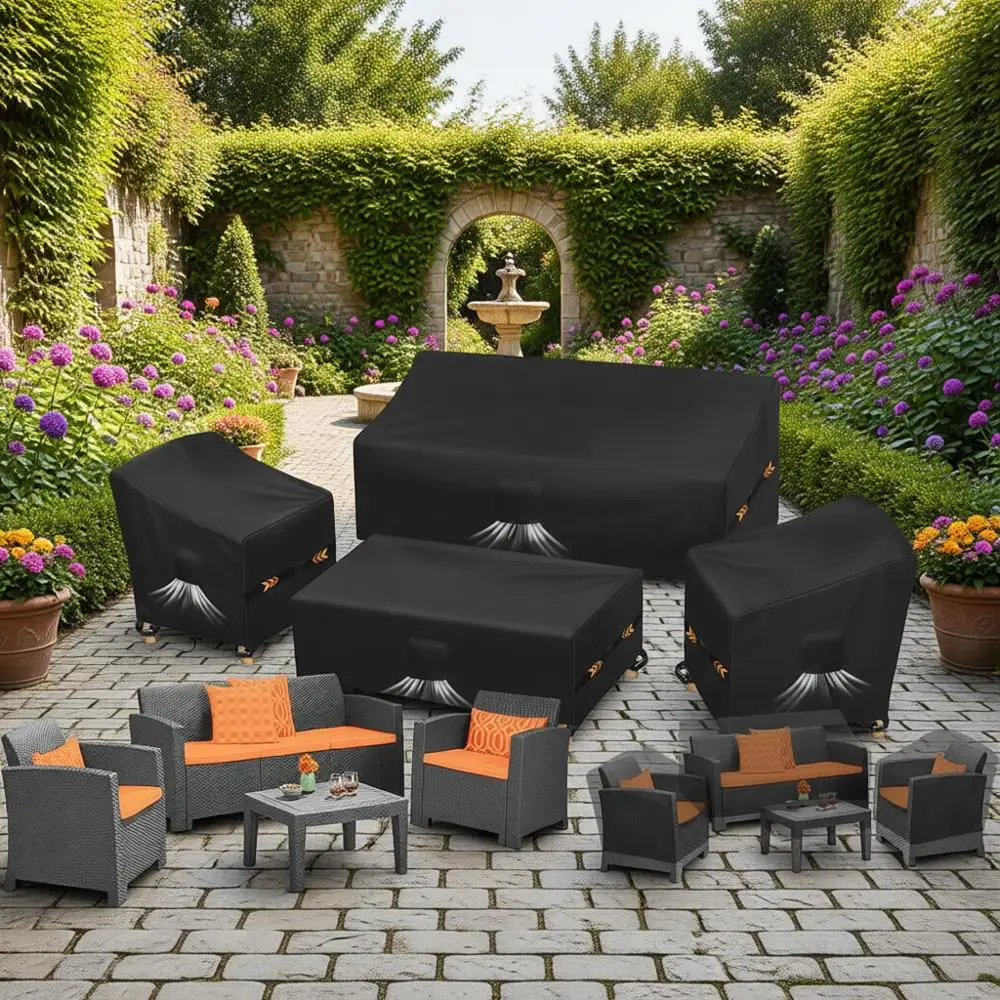 

4-Piece Outdoor Patio Furniture Cover Set - Waterproof Garden Rattan Chair Sofa Coffee Table