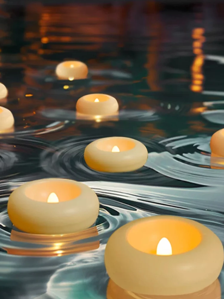 12/24 Stuks Vlamloze LED Drijvende Kaarsen Waterdicht Vlamloze Theelichtjes Flikkerende Verlichting voor Zwembad Bad Bruiloft Decor - afbeelding 2