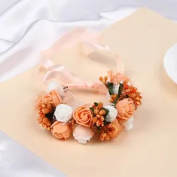 Pretty Double Layer Bracelet Foam Rose Wreath Wedding Wrist Flower Rose Silk Ribbon Bride Bridesmaid Corsage Hand Decor Gift