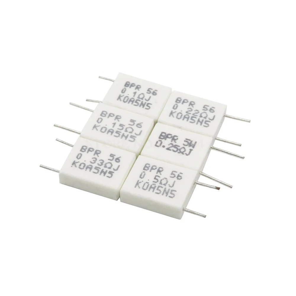 Lot de résistances BPR56 5W en céramique non-inductive, 10 pièces, composants d'une résistance de 0,001 R/0,1 R/0,15 R/0,22 R/0,25 R/0,33 R ou 0,5 R,