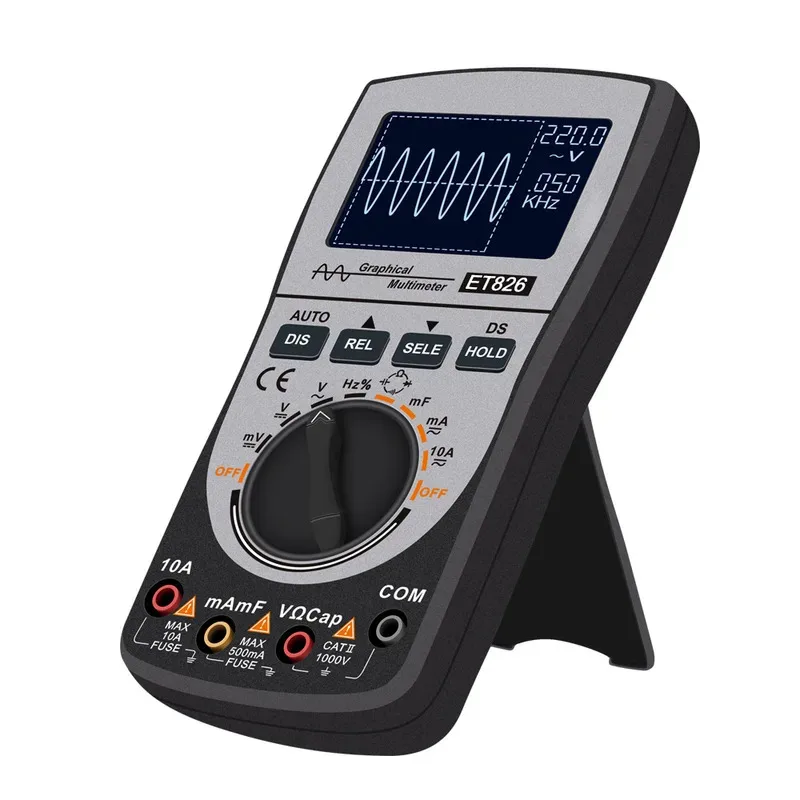 ET827 Handheld Digital Oscilloscope Multimeter Portable Smart DC/AC Current Voltage Resistance Frequency Diode Tester 4000 Count