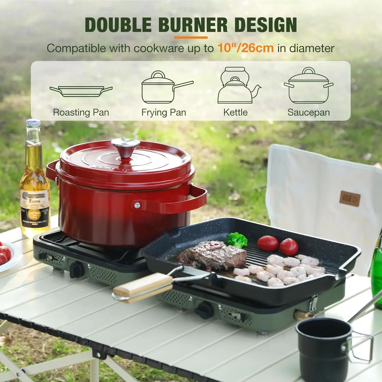 2 Burner Propane Camping Stove,Portable Folding Gas Stove for Camping with 17200 BTU,Two Adjustable Burners