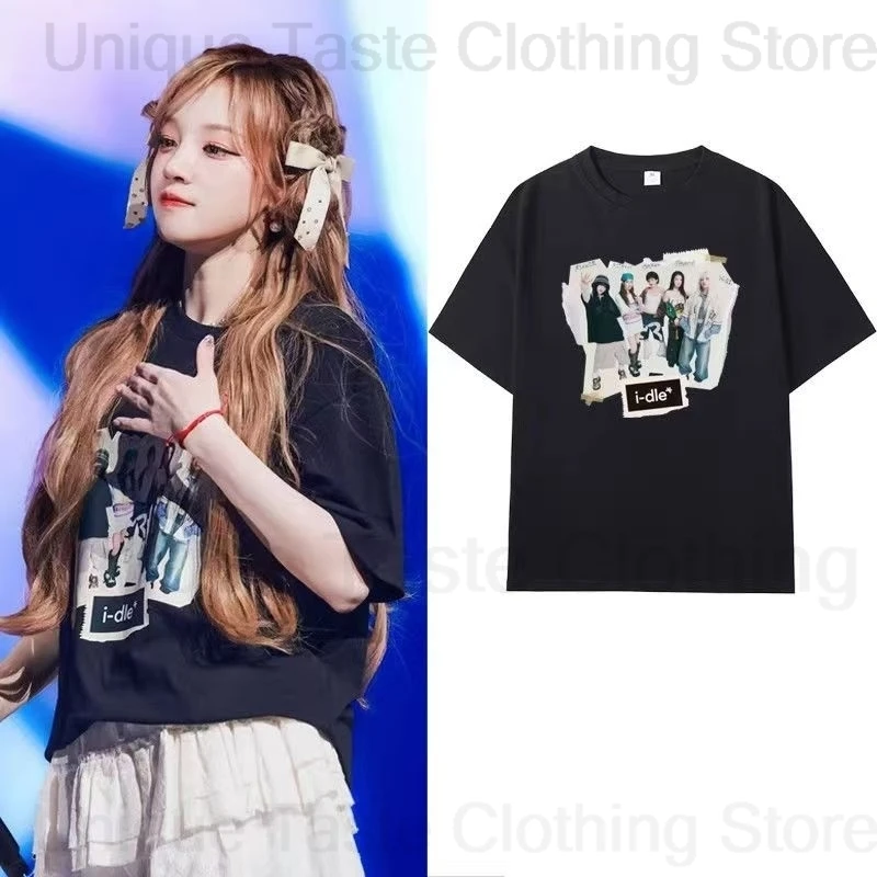 

‌ Футболка GIDLE Idle YUQI Same First Japan Tour Футболка с принтом Kpop Fans Street Y2k I-dle Летняя хлопковая футболка с короткими рукавами