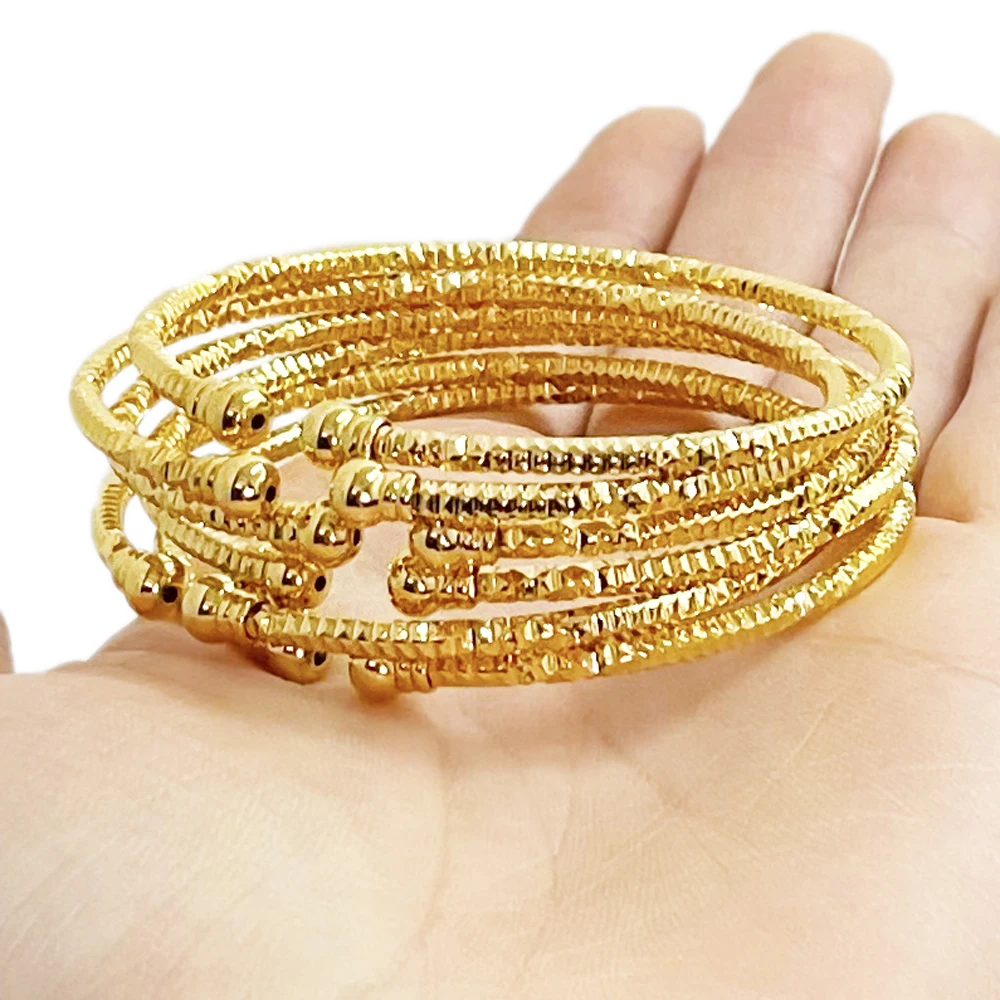 3MM Africa Jewelry Indian Bangles Ball African Gold Color Bangle&Bracelet Ethiopian Dubai Bangles For Women Wedding Gifts