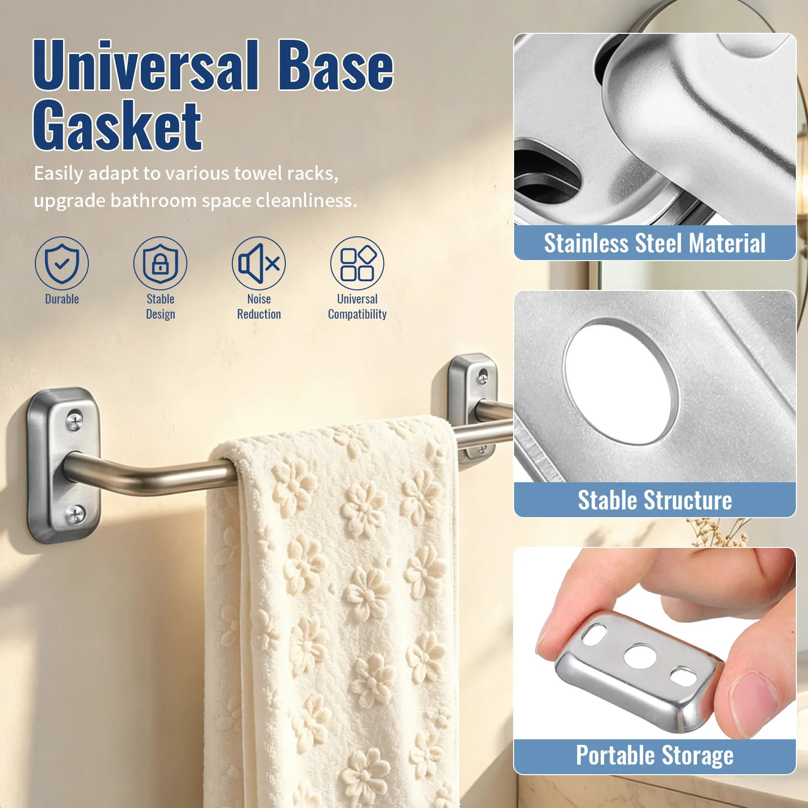 4pcs Stainless Steel Towel Gasket Bar Base Plate Bathroom Towel Rack Mounting Hardware Wall Mount Bracket With Screws For Home