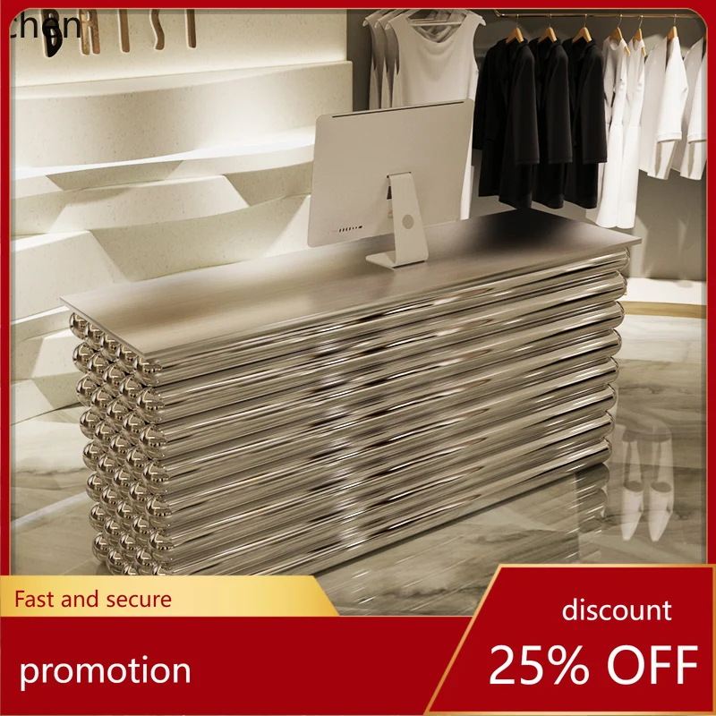 

HT light luxury stainless steel checkout page store small counter beauty salon restaurant bar table