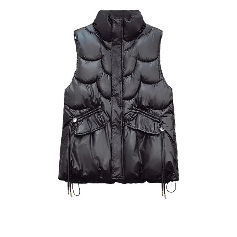 

plus Size 300 Pou Bla Vest Women's Warm Thi Winter Stand Collar Svel Jaet Outerwear Korean Sle Loose Fit