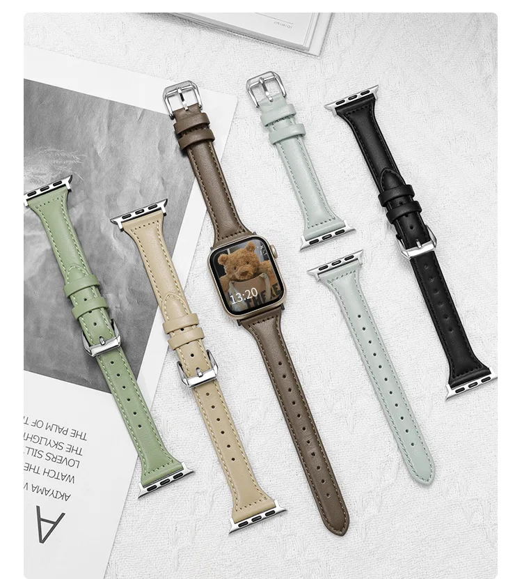 Slim Leather Band For Apple Watch Strap 44mm 40mm 41/38mm 49mm Bracelet apple watch bands 8 45mm Ultra 9 7 se 3 4 6 10 46mm/42mm