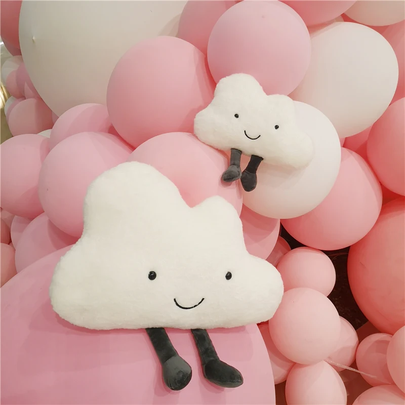 Adorable Smile Face White Clouds Plushie Stuffed Cute Cartoon Weather Plush Toy for Kid Pillow Bedroom Decor Birthday Gifts Girl