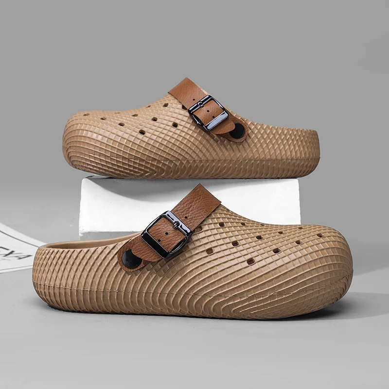 Textured Men's Summer Hollow Out Clogs Non Slip Lightweight Thick Soft Sole Casual Beach Garden Indoor Outdoor EVA Slippers