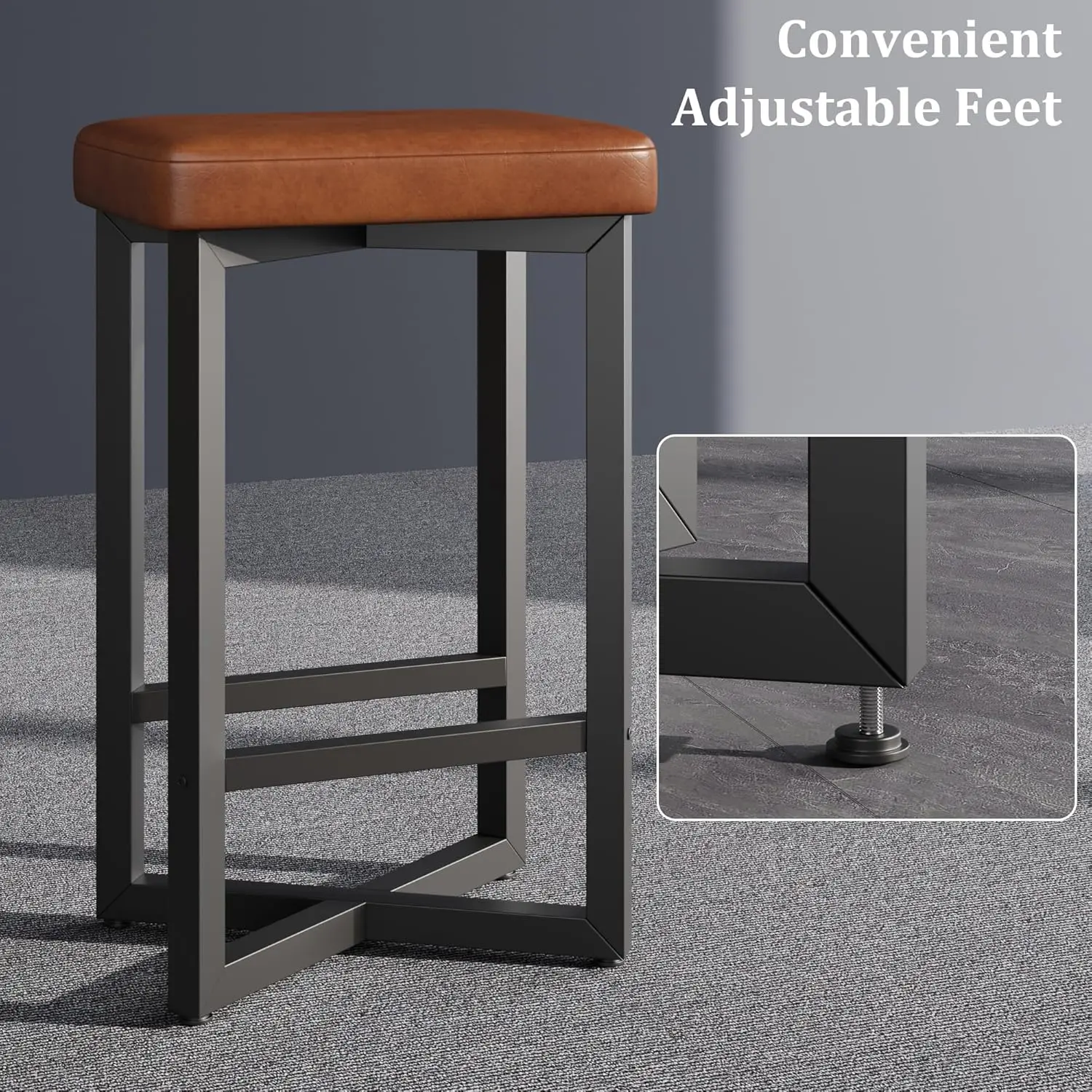 2pcs/4pcs Bar Stools, Counter Height Backless Barstools, Upholstered PU Leather Seats with Metal Frame , Modern Kitchen Stools