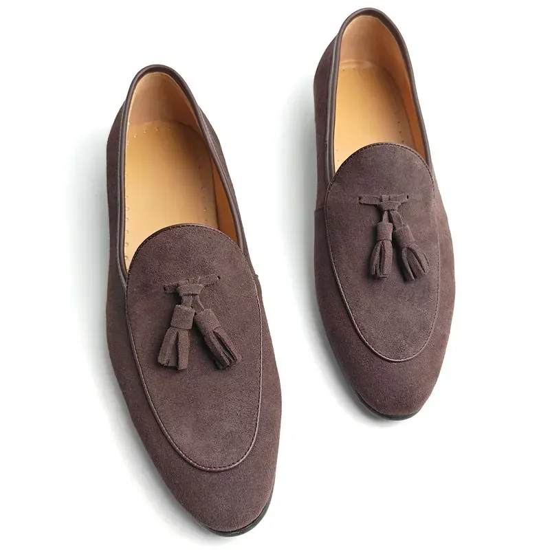Cow Suede Loafers Casual Shoe Men Business Office Place Handmade High Quality Tassel Retro Slip on Loafer Shoes Men Daily Wear image 3